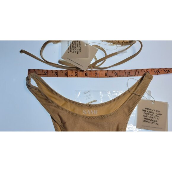 SAME Los Angeles Swim Bikini Set 2Pc Triangke Top High Weist Bottom Beige SZ M - Picture 8 of 9